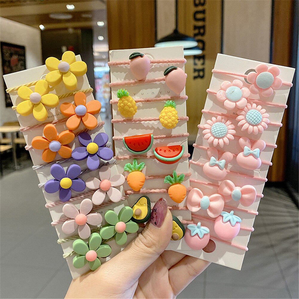 10 Pcs/Set Cute Floral Girls Rubber Bands Princess Kawaii Hair Ornament Headwear Elastic Hair Bands Headbands Hair Accessories