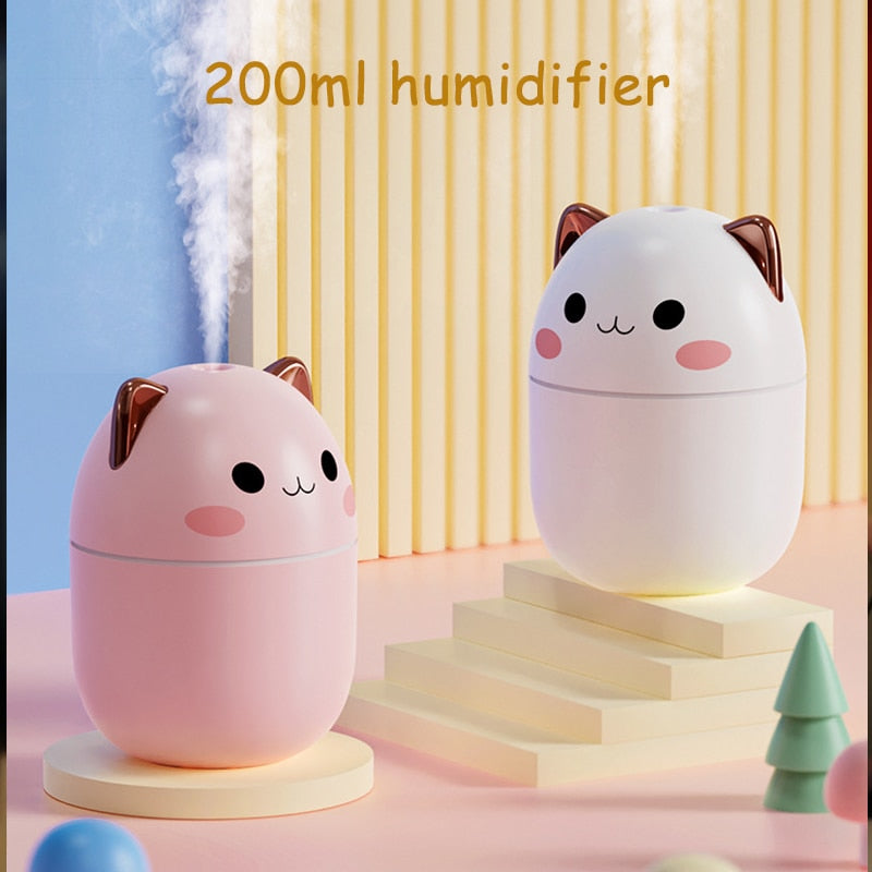 New 200ml Air Humidifier Cute Kawaii Aroma Diffuser With Night Light Cool Mist For Bedroom Home Car Plants Purifier Humificador