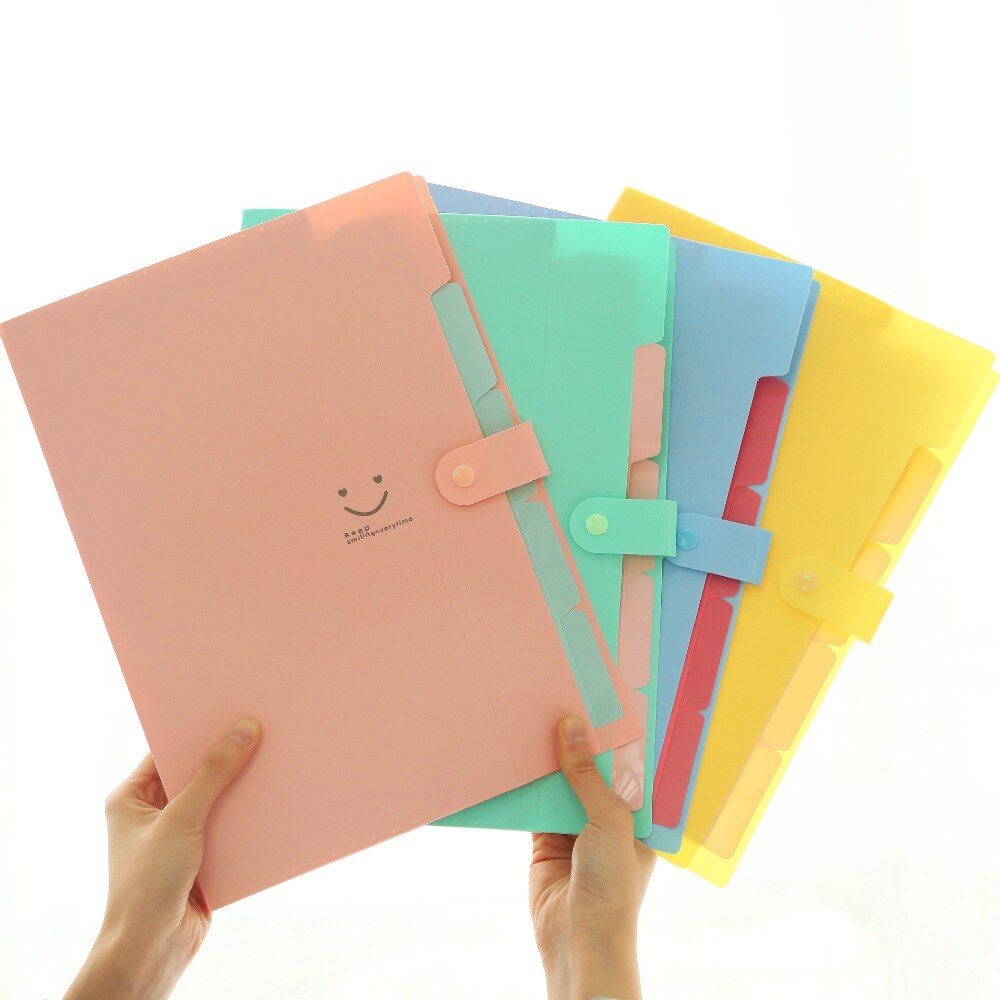 New 4 Color A4 Kawaii Carpetas Smile Waterproof Carpeta File Folder 5 Layers Archivadores Anillas Document Bag Office Stationery