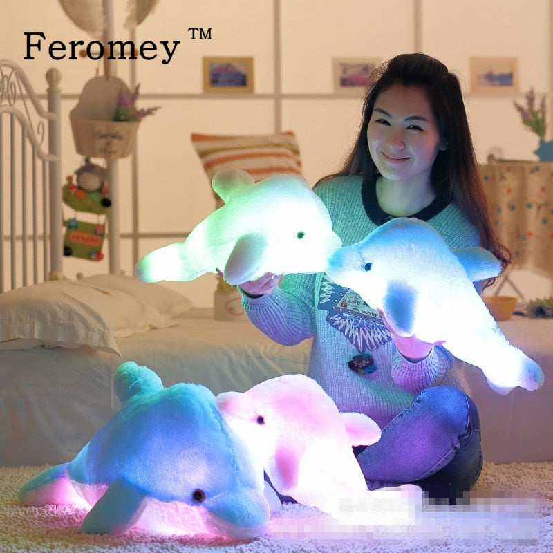 Cute Luminous Dolphin Plush Doll Toys Kawaii Light Up Dolphin Plush Pillow Stuffed Toys Colorful Dolphin Plush Night Light Toy