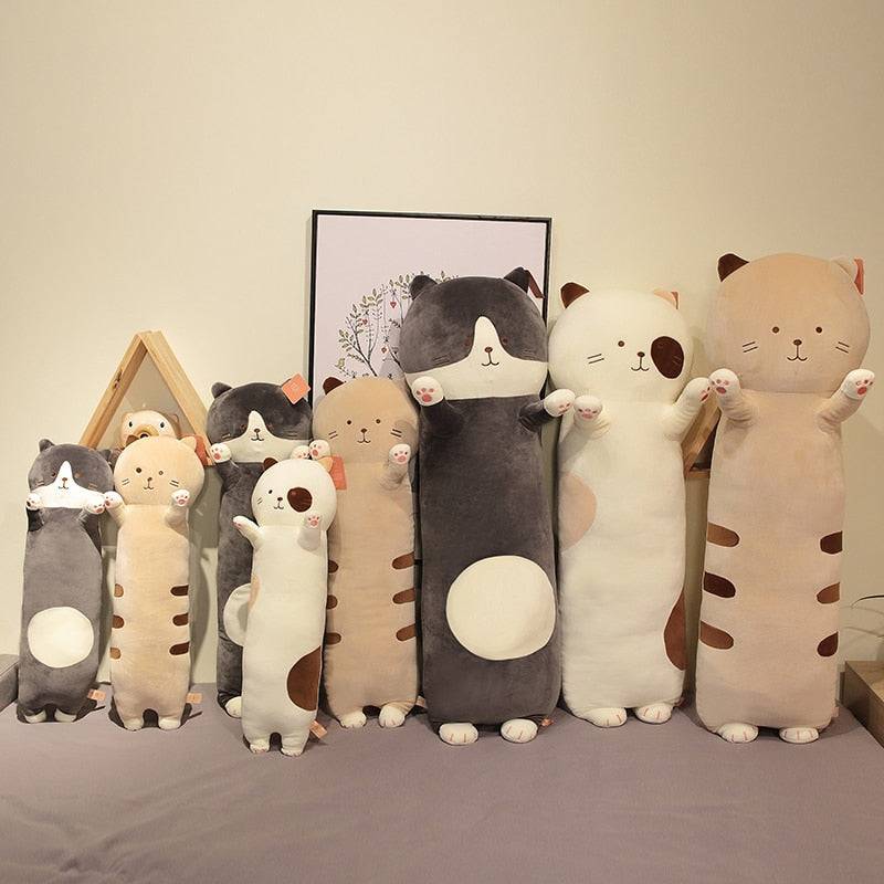 New Kawaii Plush Cat Stuffed Pillow Cushion Soft Cat Plush Doll Sofa Animals Long Pillow Kids Toys Christmas Gift for Girls