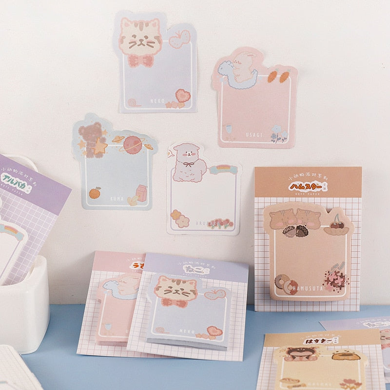 Cute cartoon animal party series Sticky Notes Memo Pad Diary Stationary Flakes Scrapbook Decorative kawaii cat N Times Sticky
