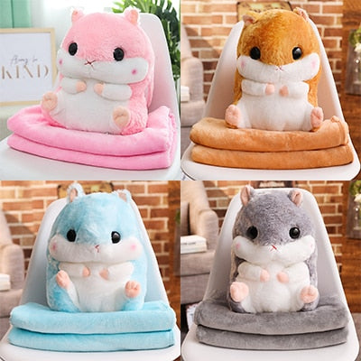 40cm Coloful Stuffed Hamster Animal 3 In 1 Pillow with Blanket Kawaii Plush Mouse Toy for Children Cartoon Gift