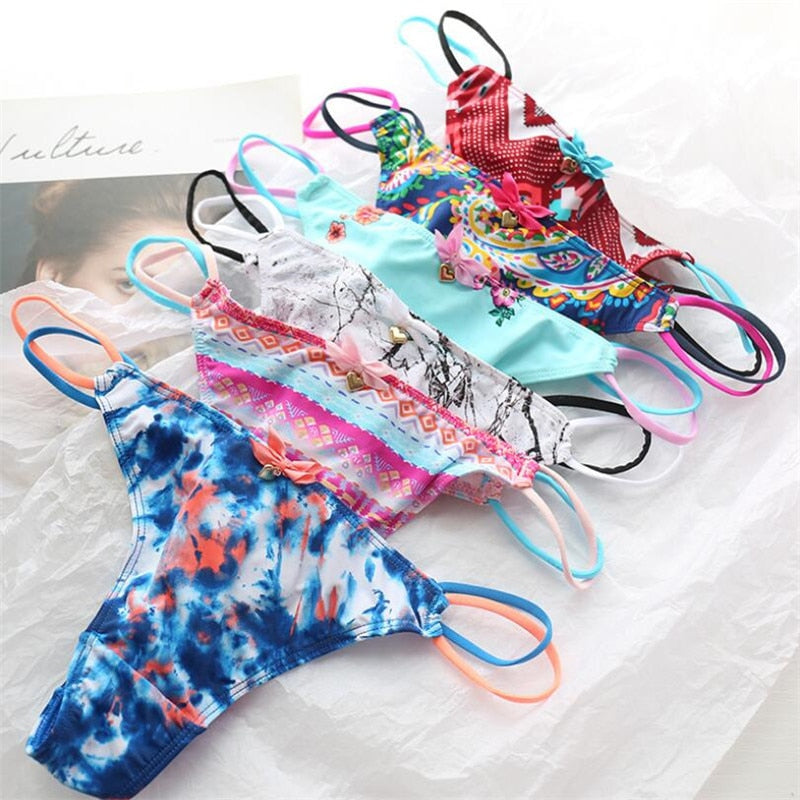 One Size Women String Floral Panties Sexy Cherry Leopard Print Underwear Low-Waisted Briefs Female Ladies Kawaii Lingerie Pantys