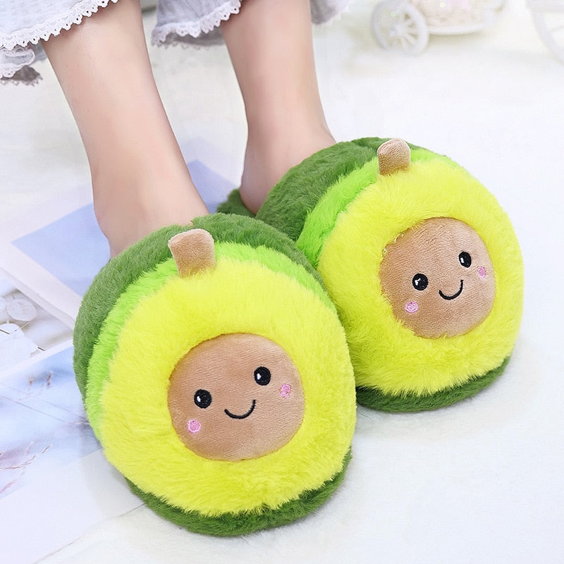 Kawaii Plush Avocado Slippers Fruit Toys Cute Pig unicorn Warm Winter Adult Shoes Doll Women Indoor Household Products