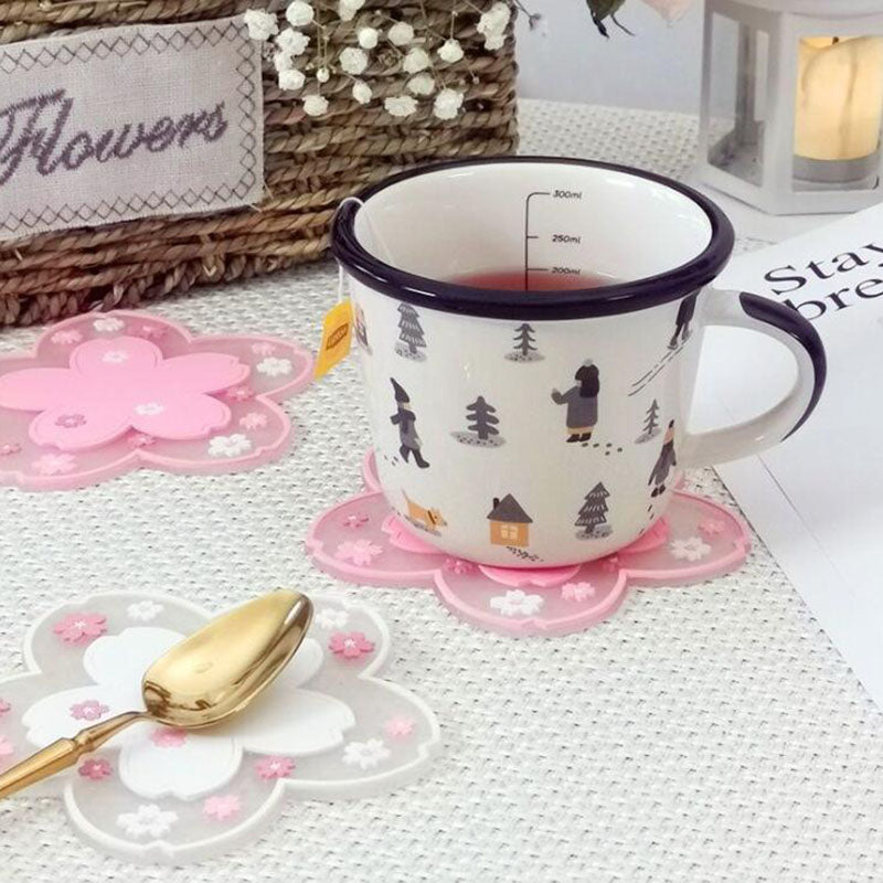 1PC Kawaii Japan Style Sakura Coffee Cup Coaster Cherry Blossom Heat Insulation Table Mat for Tea Milk Mug Home Decors