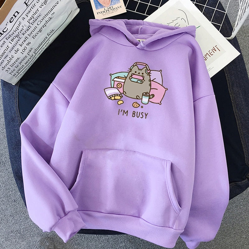2021 Funny The Cat Hoodie Women Fashion Kawaii Korean Harajuku Sweatshirt Female 90s Cartoon Clothes Female Hood Oversized Girls