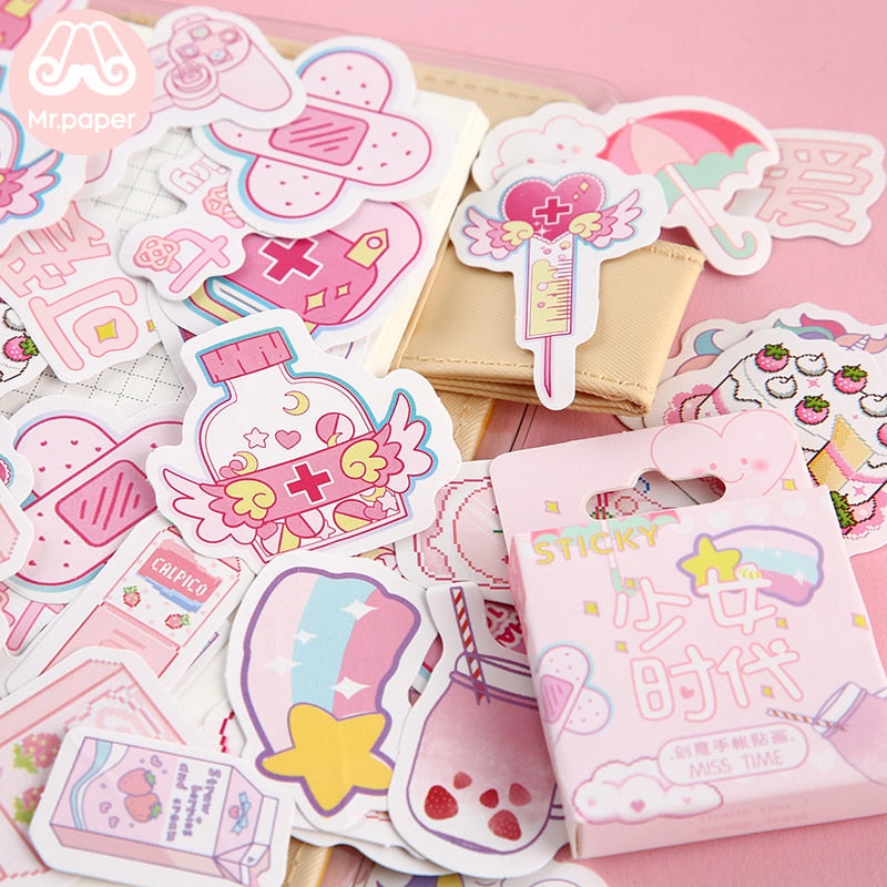 Mr.paper 46Pcs/box Cute Diary Stickers Scrapbooking Girl Generation Series Planner Japanese Kawaii Decorative Stationery Sticker