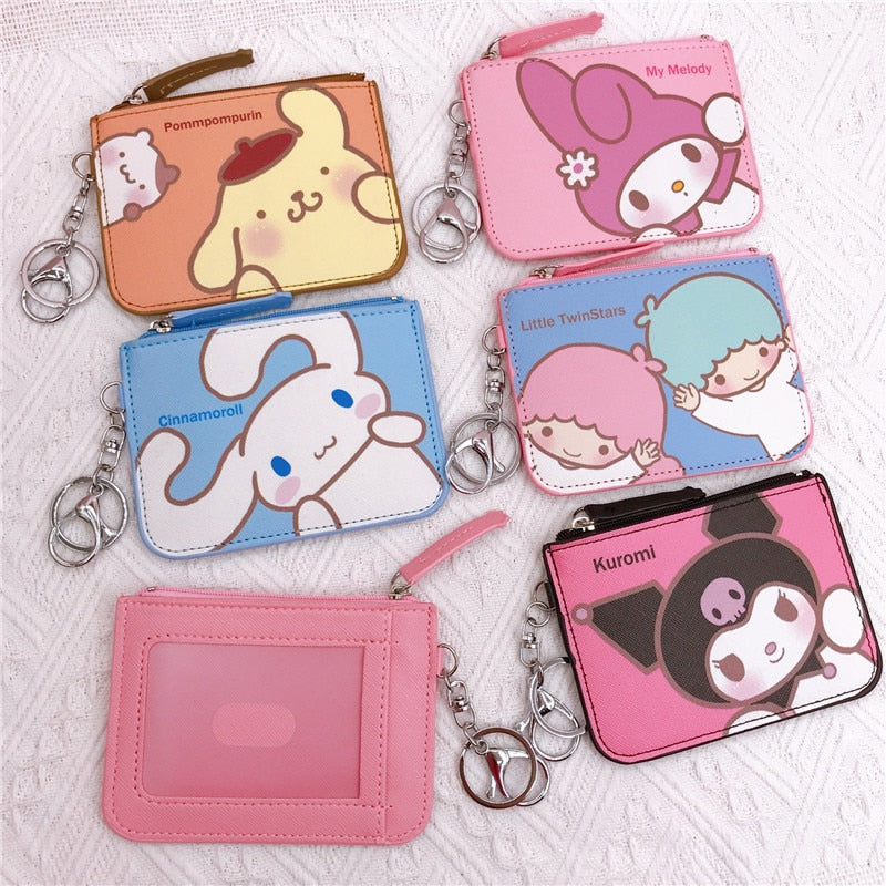 Sanrio Kawaii Hello Kitty Wallet Melody Kuromi Cinnamoroll Coin Purse Women Anime Children Pu Card Holder Girls Birthday Gifts
