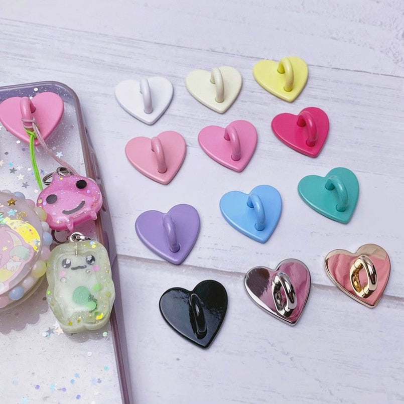 Kawaii Adhesive Metal Heart Phone Charm Holder Mobile Phone Case Finger Ring Stand Hooks Buckle Charms Clasp Accessories Pendant