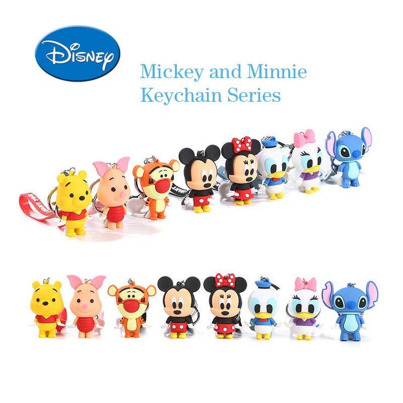 Disney Anime Cartoon Mickey Mouse Minnie Figure Keychains Donald Duck Piglet Key Chain Model Kid Toy Kawaii Children Gift
