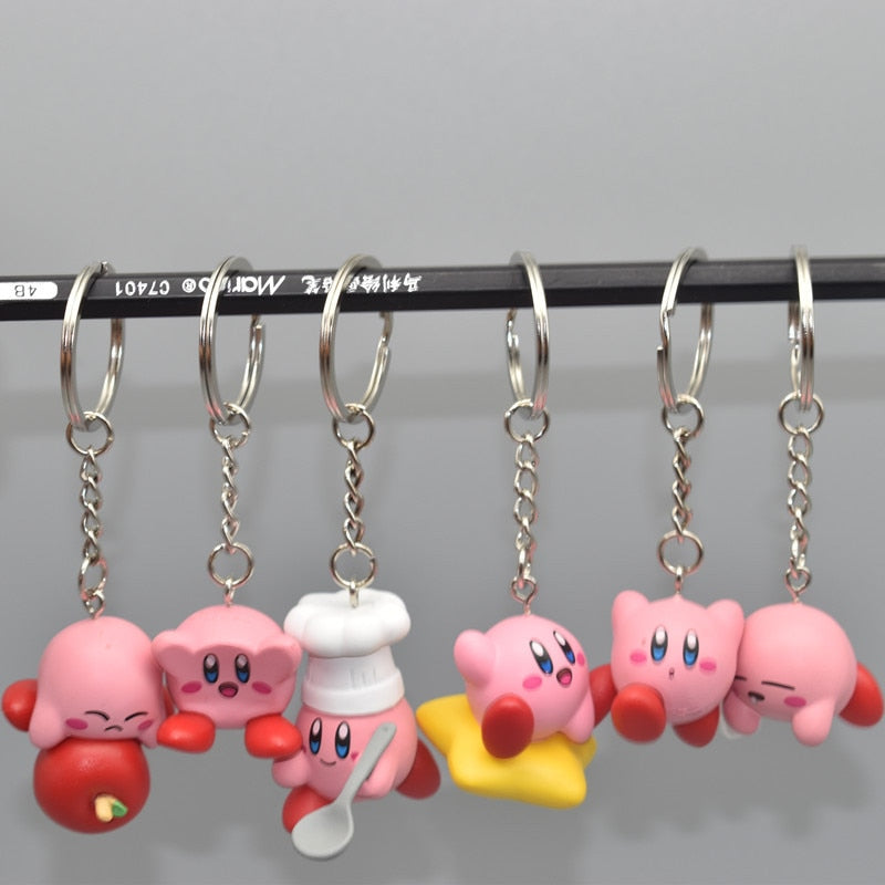 Kirby Anime Games Keychain Pendant Kawaii Cartoon Pink Kirby Waddle Dee Doo Action Figure Mini Dolls Toys for Kids Birthday Gift