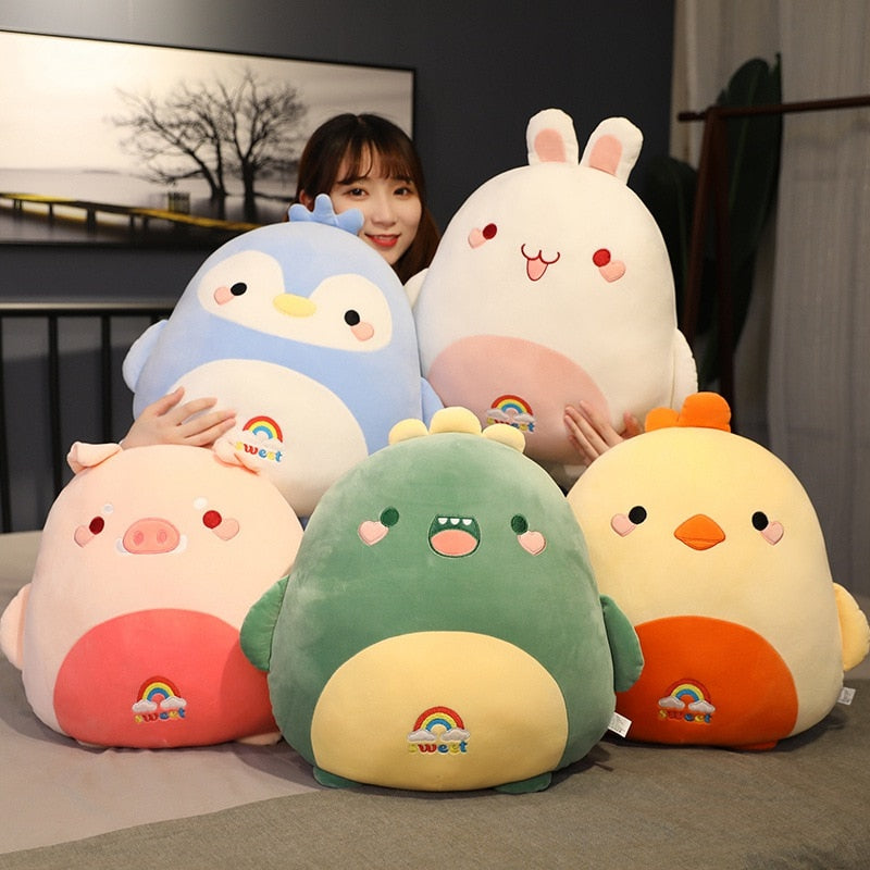 New Fat Kawaii Chicken Bear Rabbit Penguin Piggy Dinosaur Plush Pillow Toys Soft Stuffed Animal Doll Chair Cushion High Quality