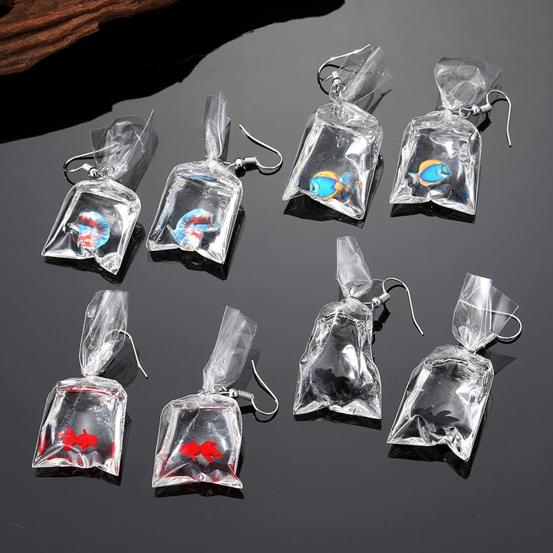 Cute Creative Goldfish Water Bag Drop Earrings For Women Kid Gift New Kawaii Koi Fish Ocean Animal Pendant Earring Party Jewelry