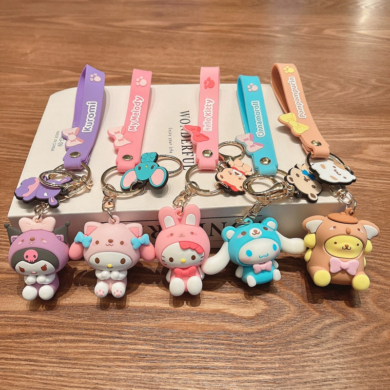Kawaii Hello Kitty Keychain Sanrio Anime Cartoon Melody Kuromi Cinnamoroll Toys Cute Pendant Dolls Car Key Ring Girl&Child Gifts
