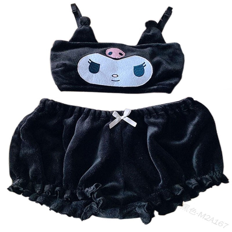 sanrio kawaii cartoon autumn winter mymelody kuromi cinnamon flannel pajamas underwear bra little devil sexy home clothes
