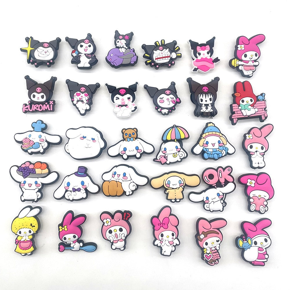 30Pcs Sanrio Shoe Charms Kawaii Kuromi Cinnamoroll Melody Jibbitz Decration Crocs DIY Sandals Shoe Accessories for Kids Gifts