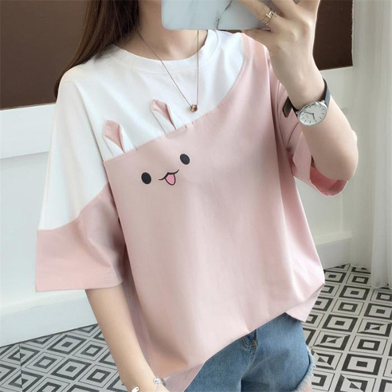Kawaii Clothes T-shirts Korean Fashion Women Cute Tops Pink Girl Summer Camisetas Ropa de Mujer Blusas 2023 T Shirt Y2k Anime