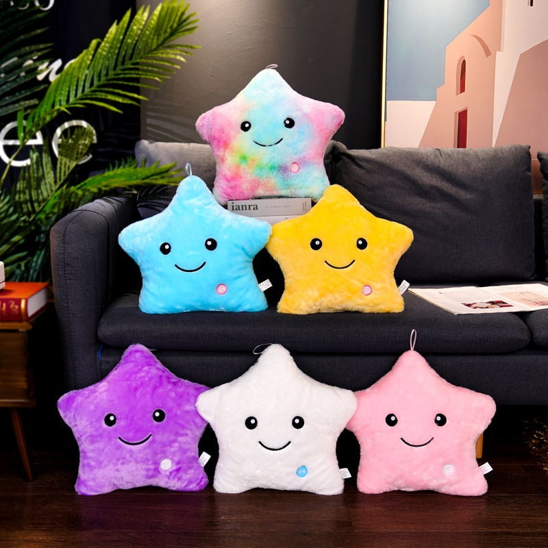 1pc 35*40cm Kawaii Star Pillow Color Change Luminous Pillow with LED Light Soft Stuffed Doll Toys for Children