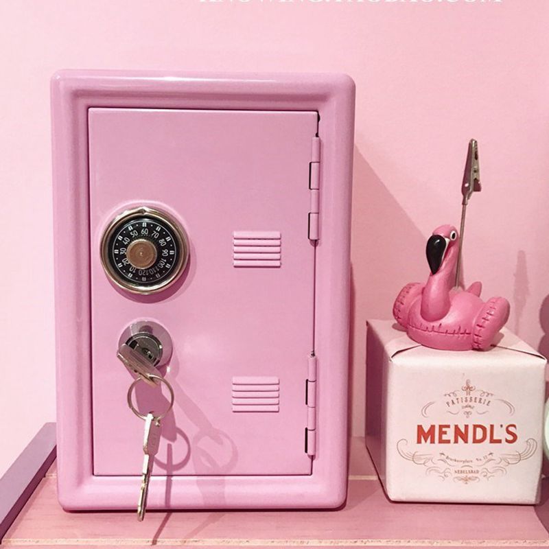 NEW Ins Safe Box Organizer Iron Pink Desk Decorative Box Piggy Bank Metal Mini Cabinet Money Storage Box Kawaii Storage Box