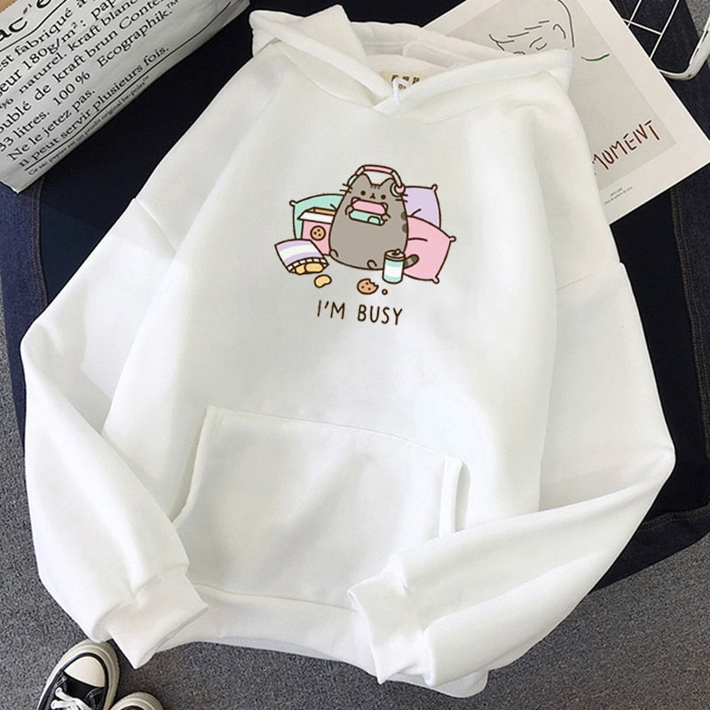 2021 Funny The Cat Hoodie Women Fashion Kawaii Korean Harajuku Sweatshirt Female 90s Cartoon Clothes Female Hood Oversized Girls