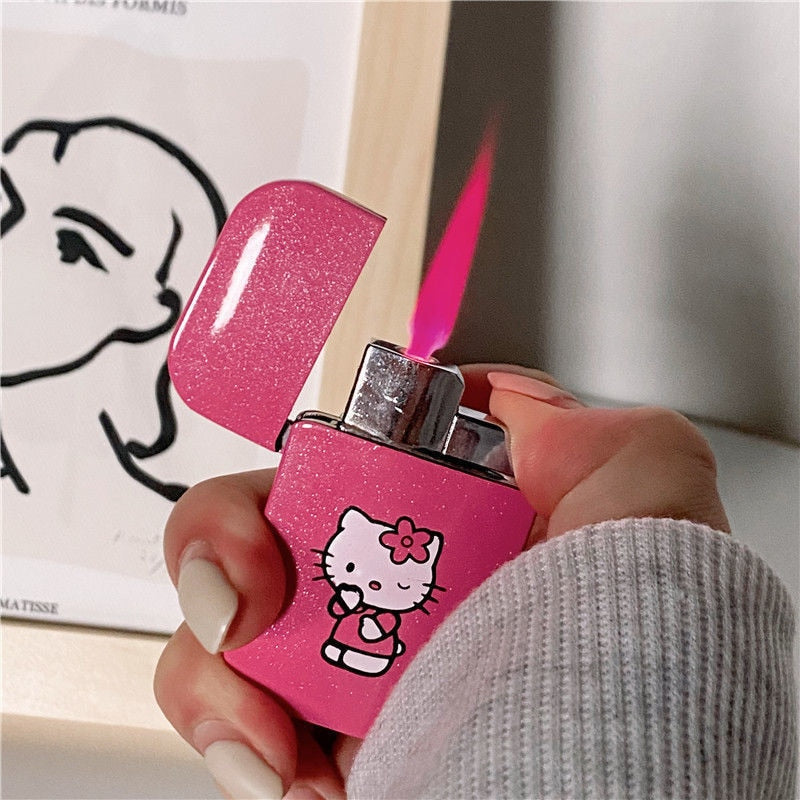 Hello Kitty cute Lighter Creative Iighter Kawaii MyMelody Kuromi Cinnamo Sanrioed Windproof Red Flame Lighters Fast Delivery