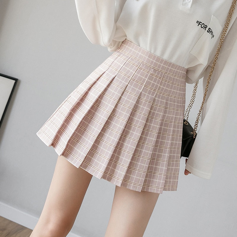 Women's Skirt Shorts High Waist A-line Student Plaid Pleated Skirts for Women Clothes Dance Mini Girls Skirts Kawaii Faldas