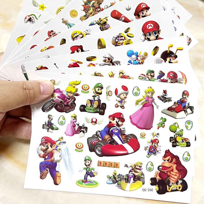 Super Mario Bros Tattoo Stickers Kawaii Anime Figure Toys Kids Happy Birthday Party Decoration Cute Cartoon Game Stickers Gifts