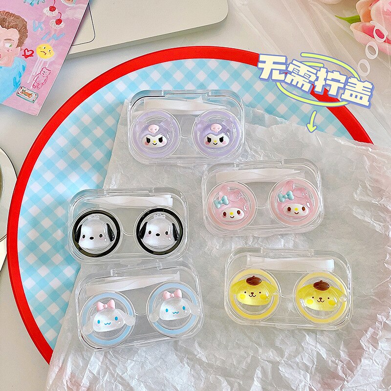 Kawaii Sanrio Kuromi Cinnamoroll Pachacco My Melody Color Contact Lens Case Without Screw Cap Three-Dimensional Decoration
