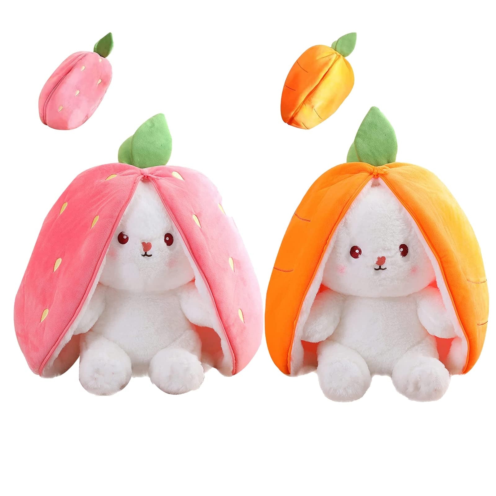 3PCS Kawaii Fruit Transfigured Easter Bunny Plush Toy Cute Carrot Strawberry Bag Turn Into Rabbit Plush Toy Kids Birthday Gift