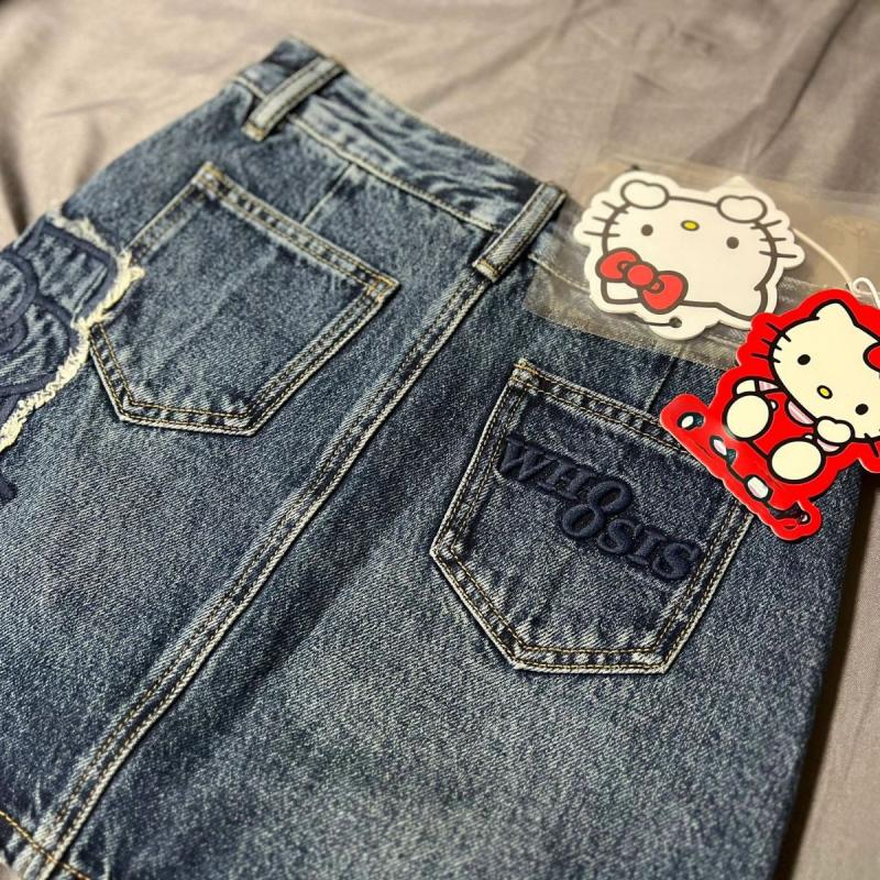 Hellokitty Sanrio Anime Cute Kawaii Summer Girl Y2K Sexy Denim Skirt Jeans Female Vintage Casual Slim A-Line Mini Skirts