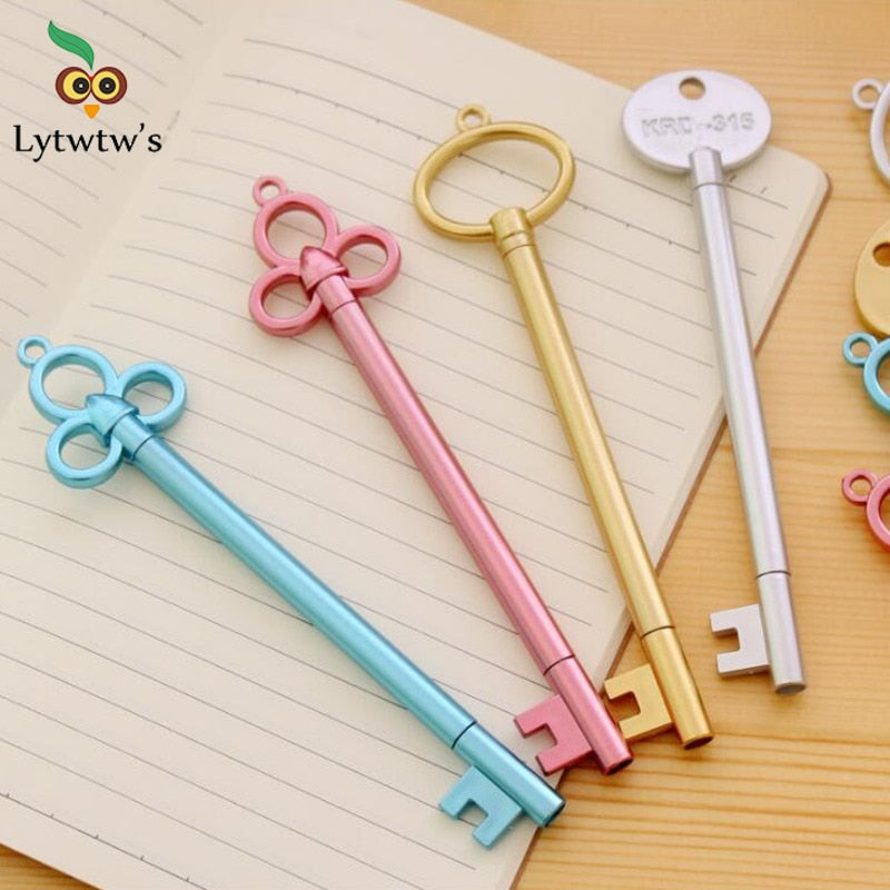 1 Pcs Lytwtw's Stationery Kawaii Retro Key Gel Pen School Office Supply Gel Pen Vintage Handle Novel Creative Cute pretty lovely