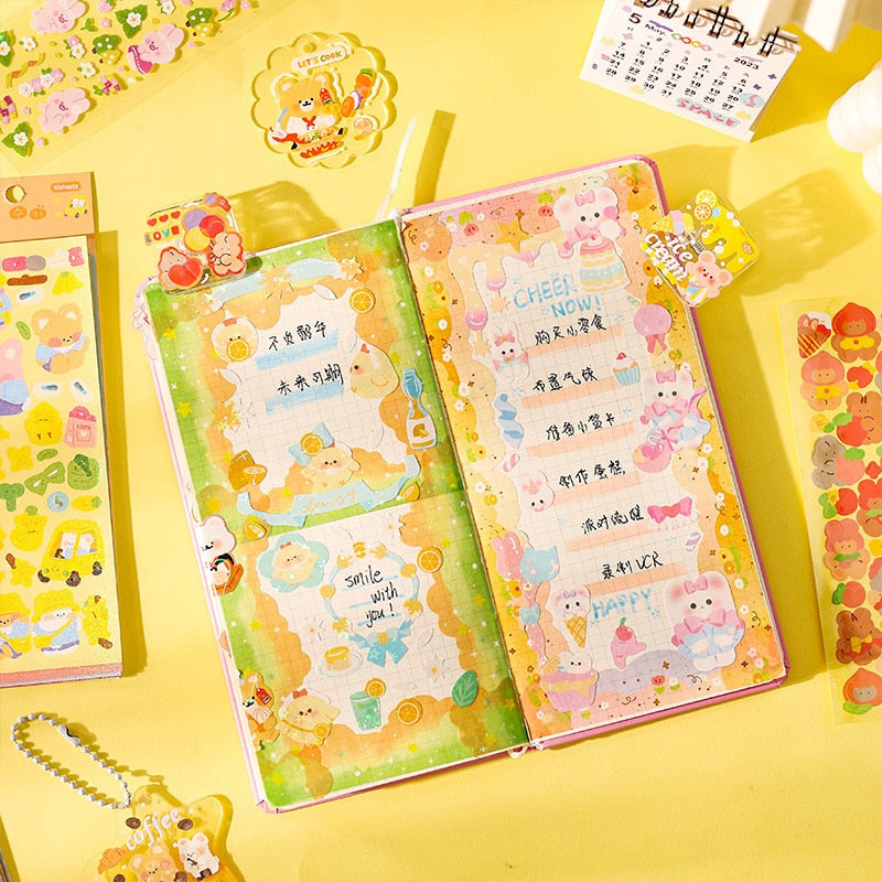 10PCS Kawaii Cartoon Animals Travel Decorative Stickers Cute Handbook Material Sticker Scrapbooking Label Diary Journal Planner
