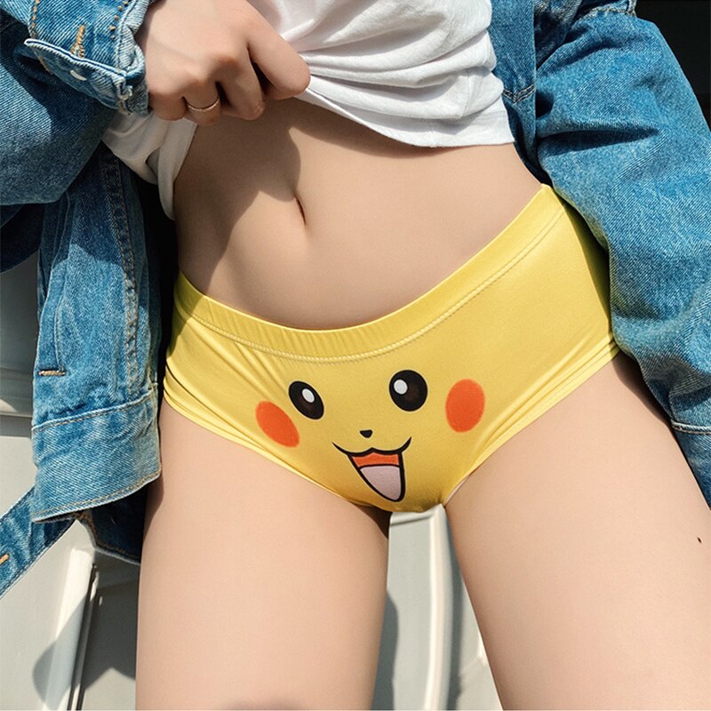 DeanFire Super Soft Women 3D Panties Underwear Cartoon Pikachu Print Kawaii Push Up Sexy Briefs Lingerie Thong for Female