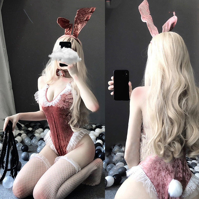 Women's Cute Anime Bunny Cosplay Costume Halloween Ladies Sexy Jumpsuit Erotic Cosplay Kawaii Lingerie Nightclub Erotic Costume