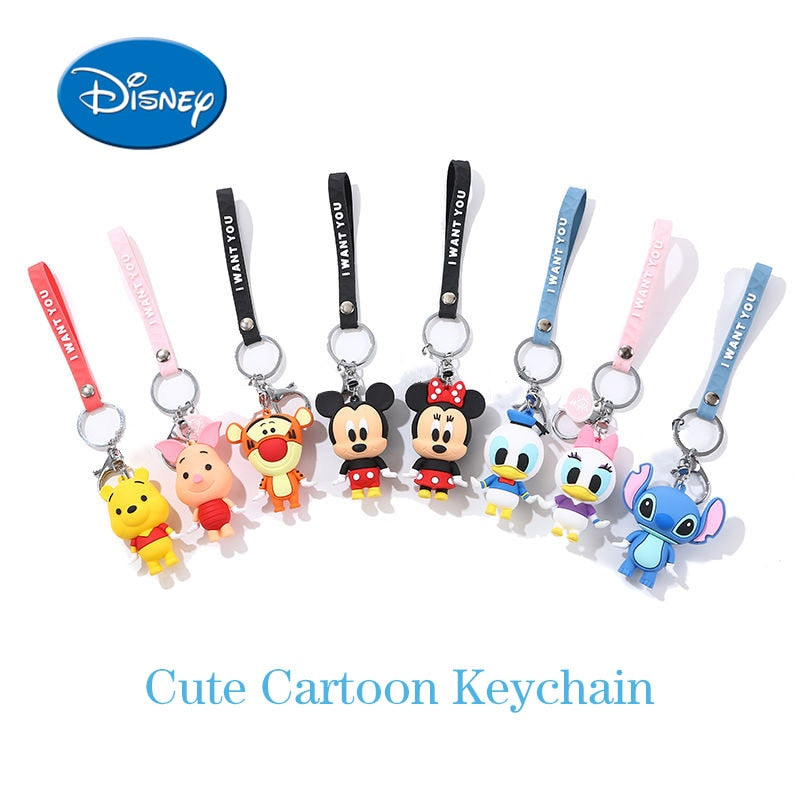 Disney Anime Cartoon Mickey Mouse Minnie Figure Keychains Donald Duck Piglet Key Chain Model Kid Toy Kawaii Children Gift