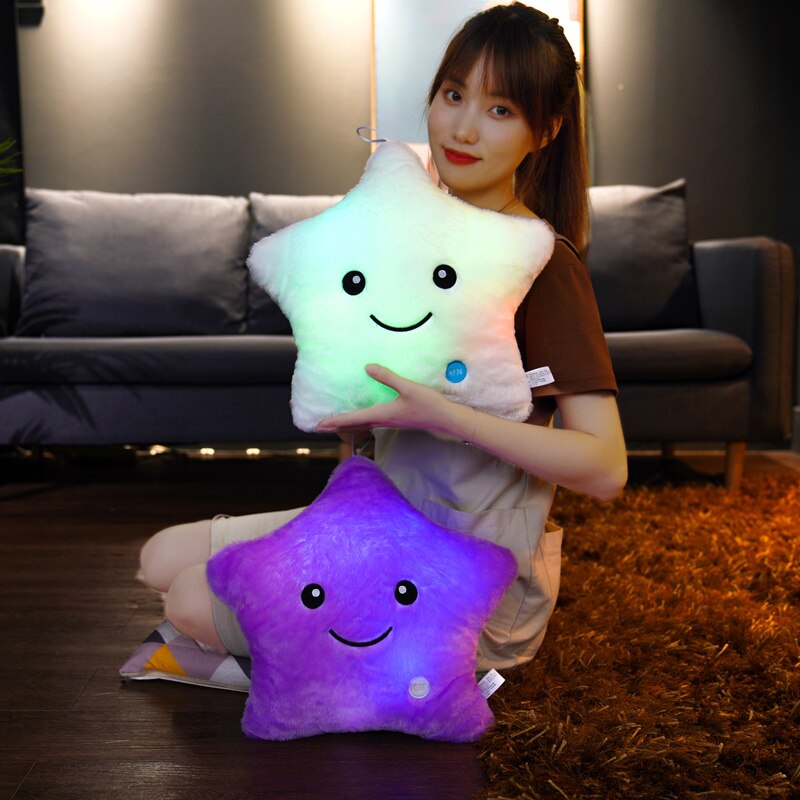 1pc 35*40cm Kawaii Star Pillow Color Change Luminous Pillow with LED Light Soft Stuffed Doll Toys for Children