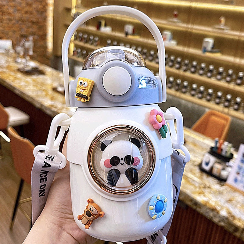 Kids Thermos Bottle Cute Water Bottle Kawaii Straw 700ml Stainless Large Capacity Cartoon Girl Kettle Student Cup for Children