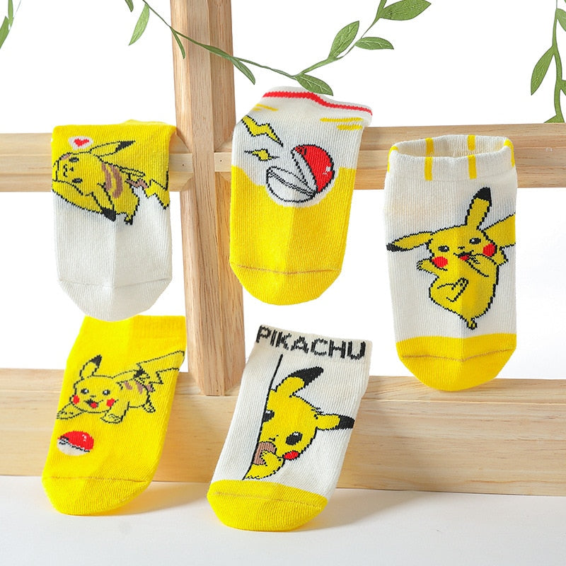 5 Pairs Sports Cartoon Children's Socks Baby Boy Pokemon Pikachu Socks Kawaii Child Warm and Soft Gift Kids Girls Clothing