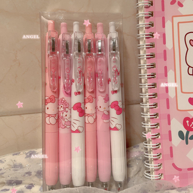 4pcs Hello Kitty Sanrio Anime Press Pen Children Press Stationery Pen Exam Pen Kawaii Pink Girls Special Pen School Supplies