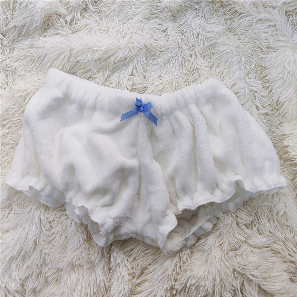 Women Soft Velvet Bra And Bloomer Set Cute Anime Sexy Cosplay Underwear Pink Warm Clothing Kawaii Long Ear Pajamas Shorts Outfit