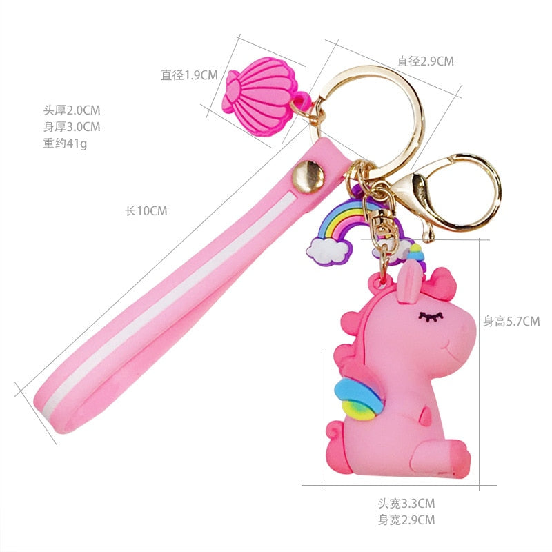 Cute Unicorn 3D Keychain Female Car Key Pendant Bag Backpack Ornaments Girl Child Lovers Gift Toy Kawaii Cartoon Phone Lanyard