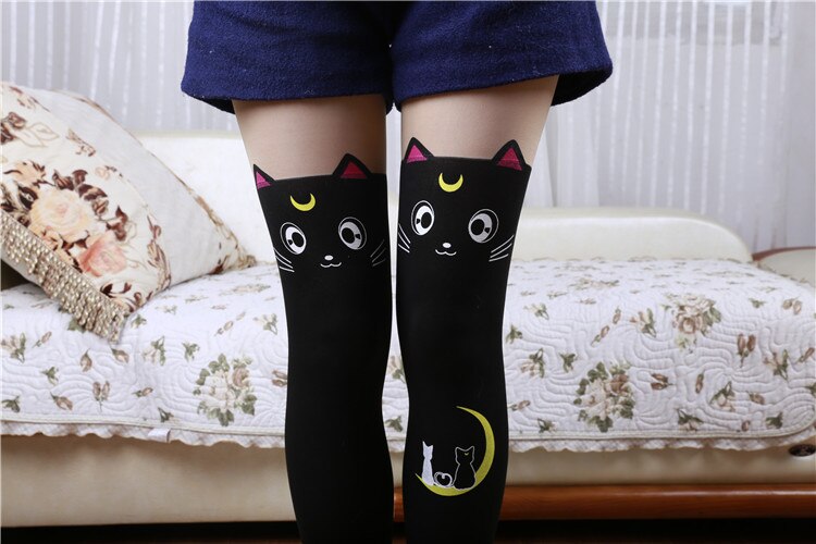 Kawaii Cute Cat Women's Sexy Stockings Girls Long Stockings Over Knee Thigh High Stockings Y2k Halloween Women's Underwear 2021