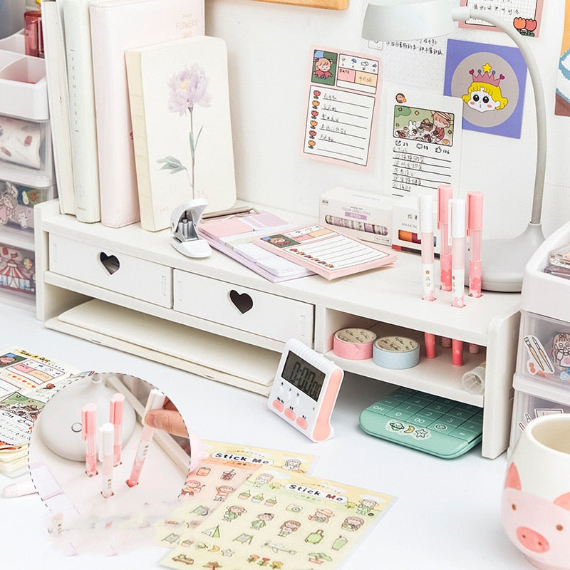 Kawaii Storage Rack Storage Desk Computer Material Stationery Supplies Cute Desktop  Monitor Increase Rack Office Accessories