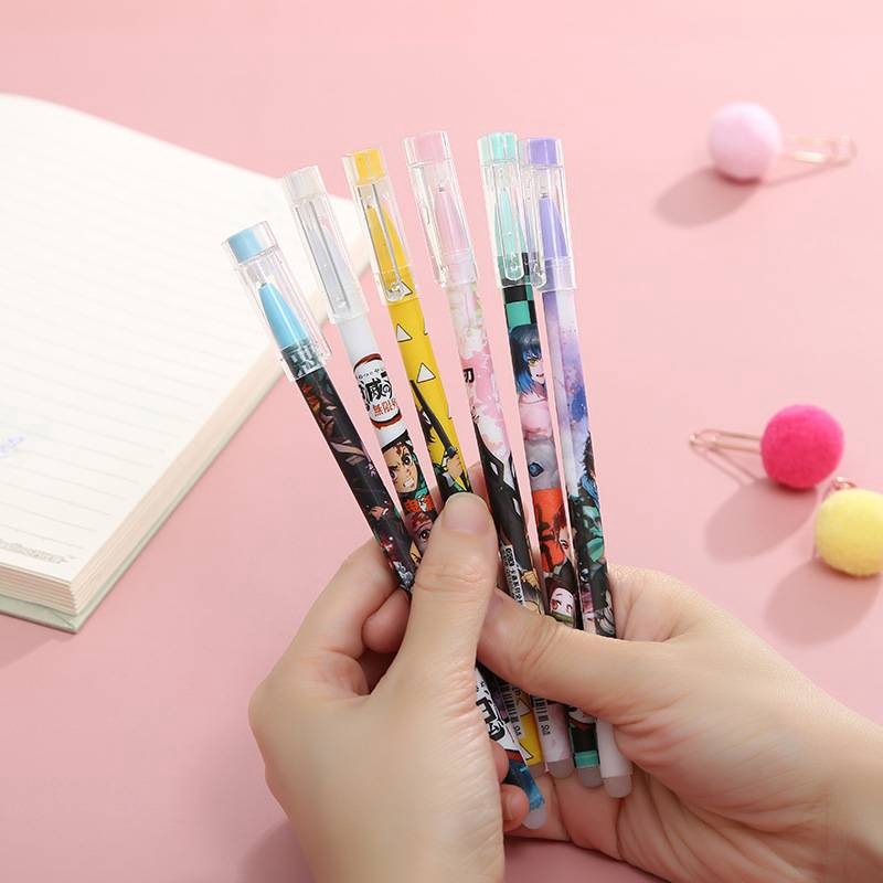 6 Pcs Anime Demon Slayer Kimetsu No Yaiba Kamado Tanjirou Nezuko Cute Black ink Neutral Pen Kawaii Gel Pen kids stationery gift