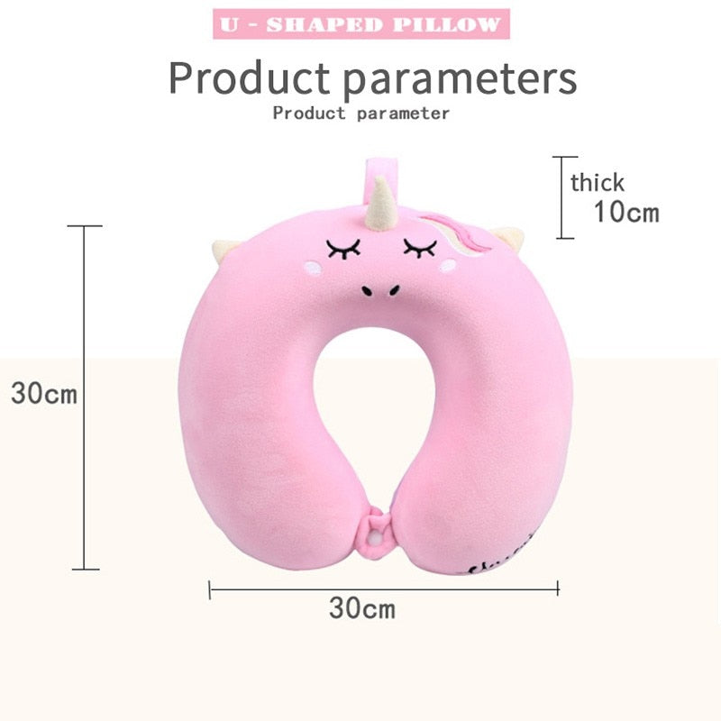 Portable Unicorn U Shaped Travel Pillow Car Air Flight Inflatable Pillows Neck Support Headrest Cushion Soft Memory Foam Pillow