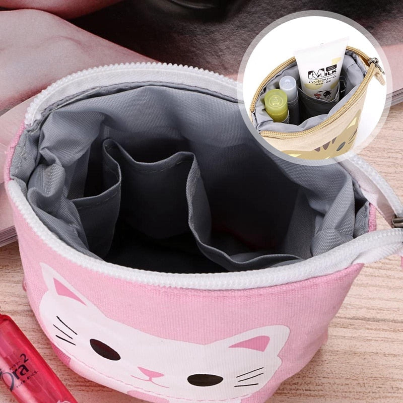 Cute Cat Pattern Retractable Pencil Case School Stationery Bag Kawaii Pen Cases Canvas High Capacity Pen Holder Gifts for Kids