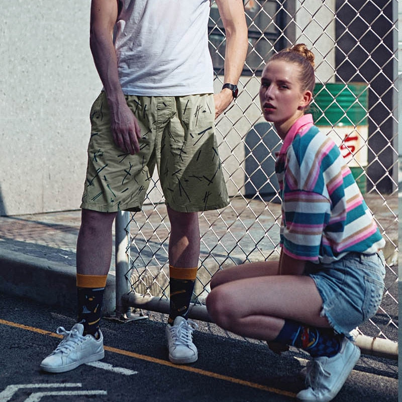 Fashion Funny Mens Socks Hip Hop Harajuku Kawaii Cartoon Cotton Socks Fruit Animal Beer Food Happy Casual Socks Gifts for Men