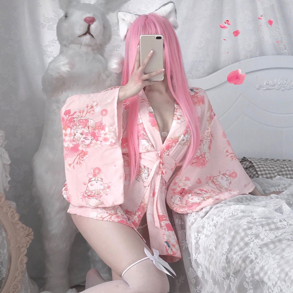 Ladies Janpanese Traditional Kimono Sexy Cosplay Costumes Sexy Oufit Women Kawaii Pink Cute Lingerie Pajamas
