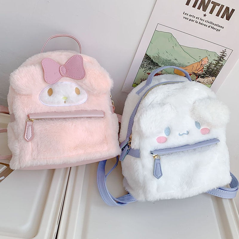 New Kawaii Sanrioed My Melody Cinnamoroll Cartoon Plush Bag Anime Soft Stuffed Animals Plushie Backpack Girls Doll Toys Gifts